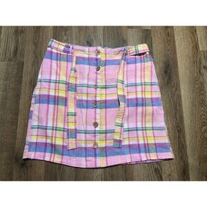 da-sh Plaid Mini Skirt Women Small Pink Multi Button Front Linen Blend Excellent